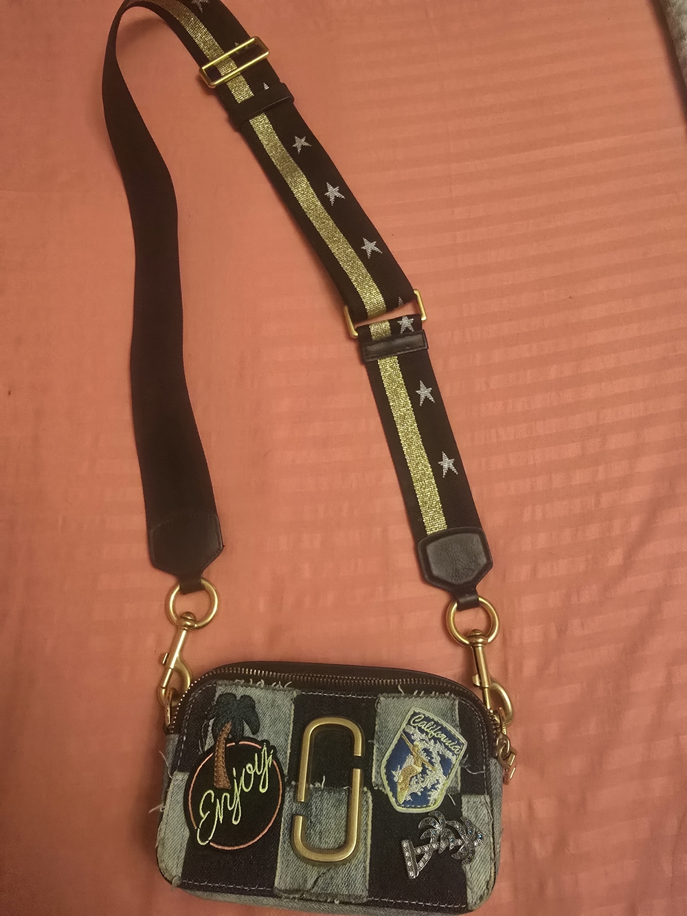 Marc Jacobs Black and Gold Star Adjustable Strap Crossbody Bag